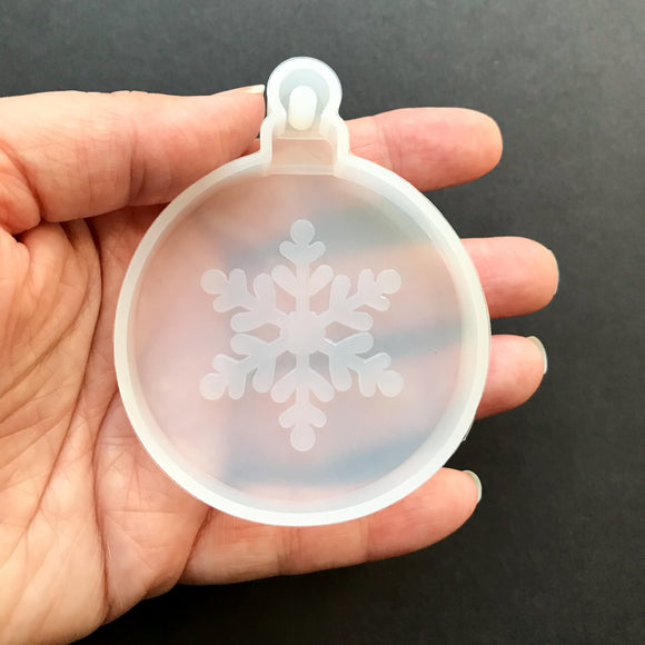 Round Snowflake Ornament Mold For Resin, Held In Hand