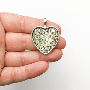 Heart Cabochon Tray, Antique Silver, Held In Hand