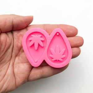Teardrop Shaped Small Sized Silicone Mold, Pot Leaf Design, Held In Hand