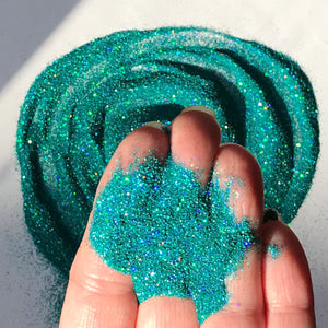 Teal Holographic Glitter, Held In Hand