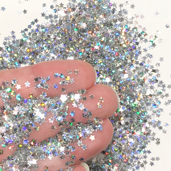 Mini Star Glitter Inclusions - Holographic Silver
