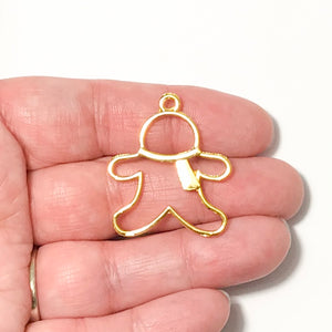 Gingerbread Person With Scarf Open Bezel - Gold Tone
