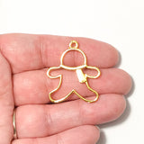 (Clearance - Quality Issue) Gingerbread Person With Scarf Open Bezel - Gold Tone