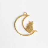 Moon And Cat Open Bezel - Gold Tone