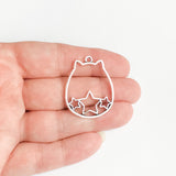 Chunky Cat With Stars Open Bezel - Silver Tone